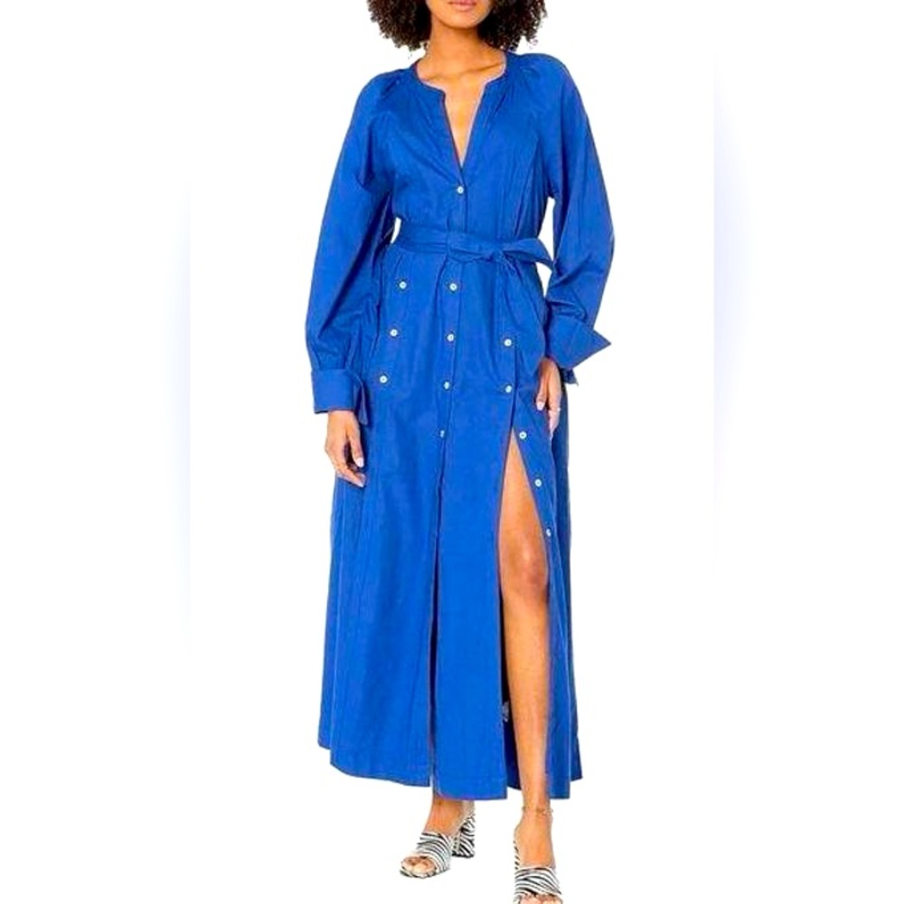 Free People NWT Charlie Maxi Dress Size S and M, Blue Long Sleeve Button Down